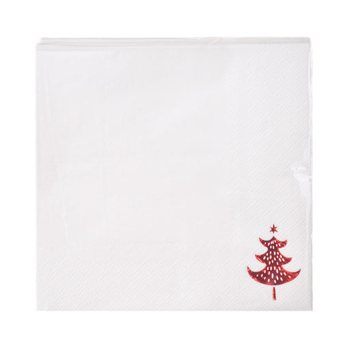 PAPER NAPKIN Red Tree Foil/White 33cm Pkt20 - Wheel&Barrow Home